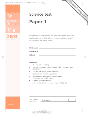 KS3 Science Test Paper 1