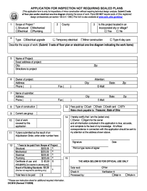 Ohio Application for Inspections without Sealed Plans