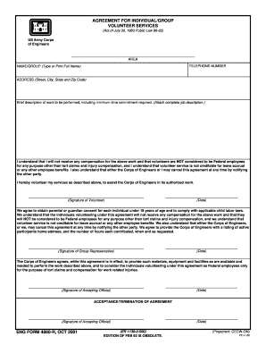 US Army Corps of Engineers Volunteer Agreement