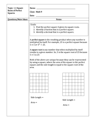 Math 9 Perfect Squares Worksheet