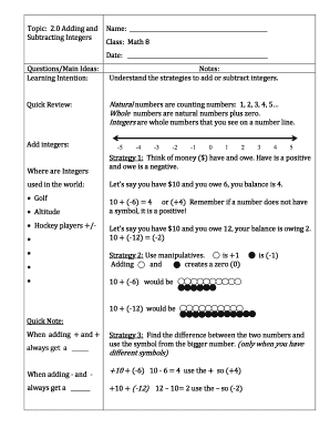 Math 8 Adding and Subtracting Integers Worksheet