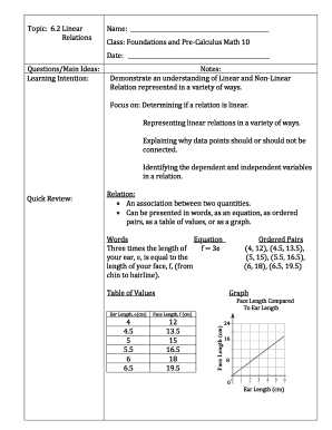 Linear Relations Worksheet