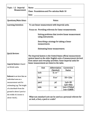 Imperial Measurement Worksheet