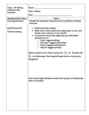 Math 8 Fractions Problem Solving Worksheet