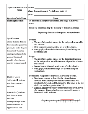 Math 10 Domain and Range Worksheet