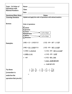 Order of Operations Worksheet