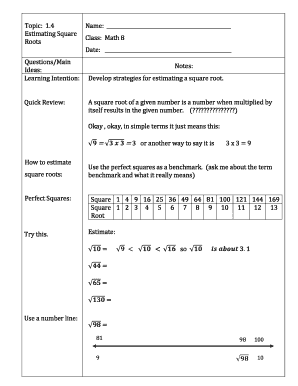 Math 8 Square Root Estimation Worksheet