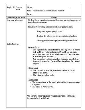 Math 10 General Form Linear Equation Worksheet