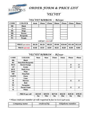 Velvet Ribbon Order Form