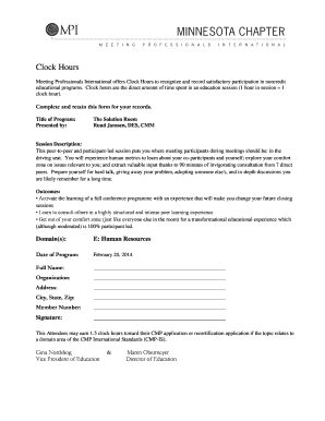 Meeting Professionals Clock Hours Form
