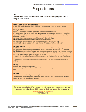 Prepositions Worksheet