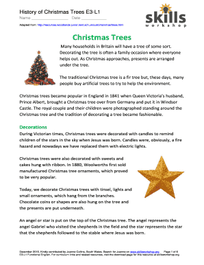 History of Christmas Trees Worksheet