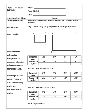 Math 9 Similar Polygons Worksheet