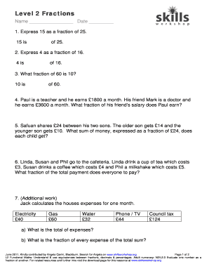 Level 2 Fractions Worksheet