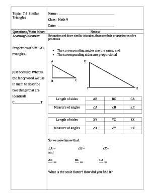 Math 9 Similar Triangles Worksheet