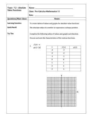 Absolute Value Function Worksheet