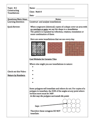Math 8 Tessellations Worksheet