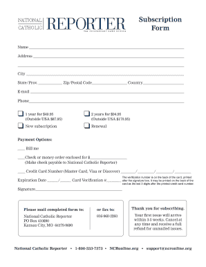 National Catholic Reporter Subscription Form