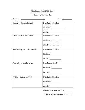 After School Snack Program Record