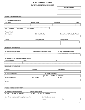 Funeral Director Worksheet