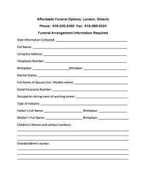 Funeral Arrangement Form