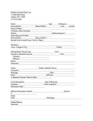 Funeral Home Information Form