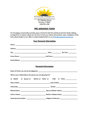 Funeral Pre-Arrangement Form