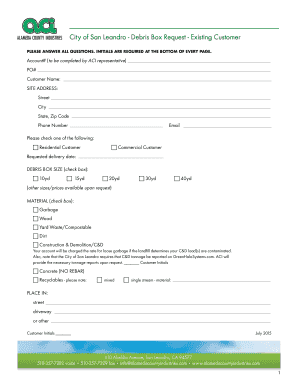 City of San Leandro Debris Box Request Form