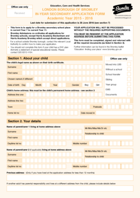 Bromley Secondary School Application Form