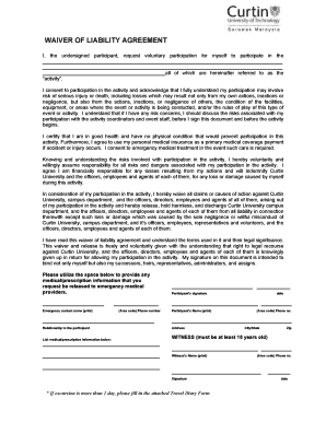 Curtin University Waiver of Liability Agreement