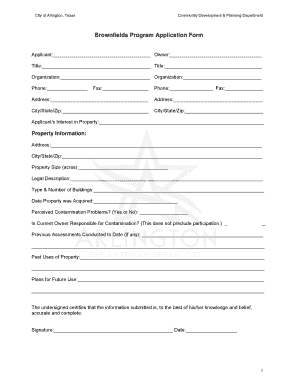 Brownfields bProgram Applicationb Form - City of Arlington