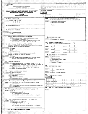 American Housing Survey Form AHS-62