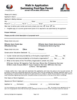 Swimming Pool/Spa Permit Application