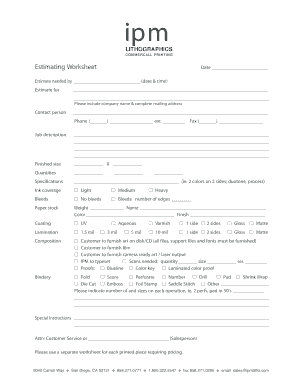 Commercial Printing Estimate Worksheet