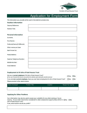 St John of God Hauora Trust Employment Application Form