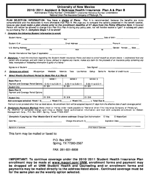 University of New Mexico Health Insurance Enrollment Form