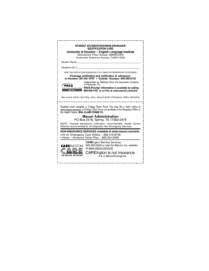 Student Accident/Sickness Insurance Card