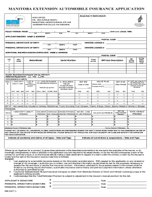 Manitoba Extension Automobile Insurance Application