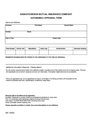 Saskatchewan Automobile Appraisal Form