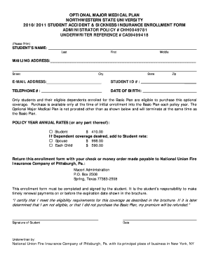 Student Accident and Sickness Insurance Enrollment Form