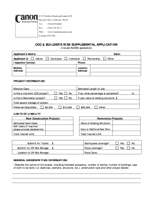 Builder's Risk Supplemental Application