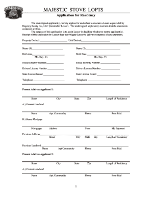 Majestic Stove Lofts Residential Lease Application