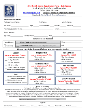 2015 Youth Sports Registration Form