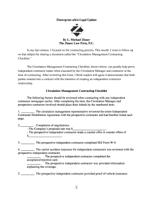 Circulation Management Contracting Checklist