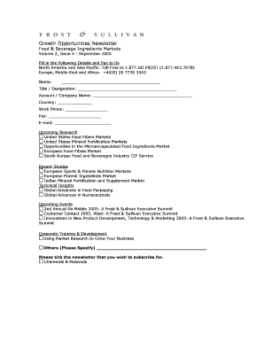 Food & Beverage Ingredients Markets Newsletter Subscription Form