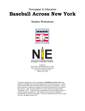 Baseball Across New York Student Worksheets