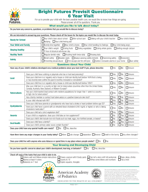 Bright Futures Previsit Questionnaire