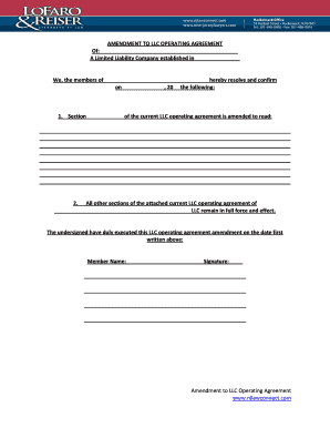 Amendment to LLC Operating Agreement