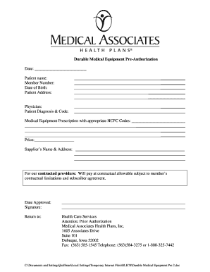 Durable Medical Equipment Pre-Authorization Form