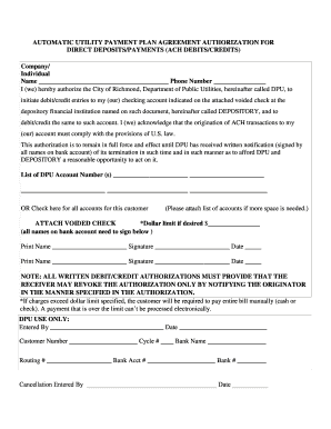 Automatic Utility Payment Plan Agreement